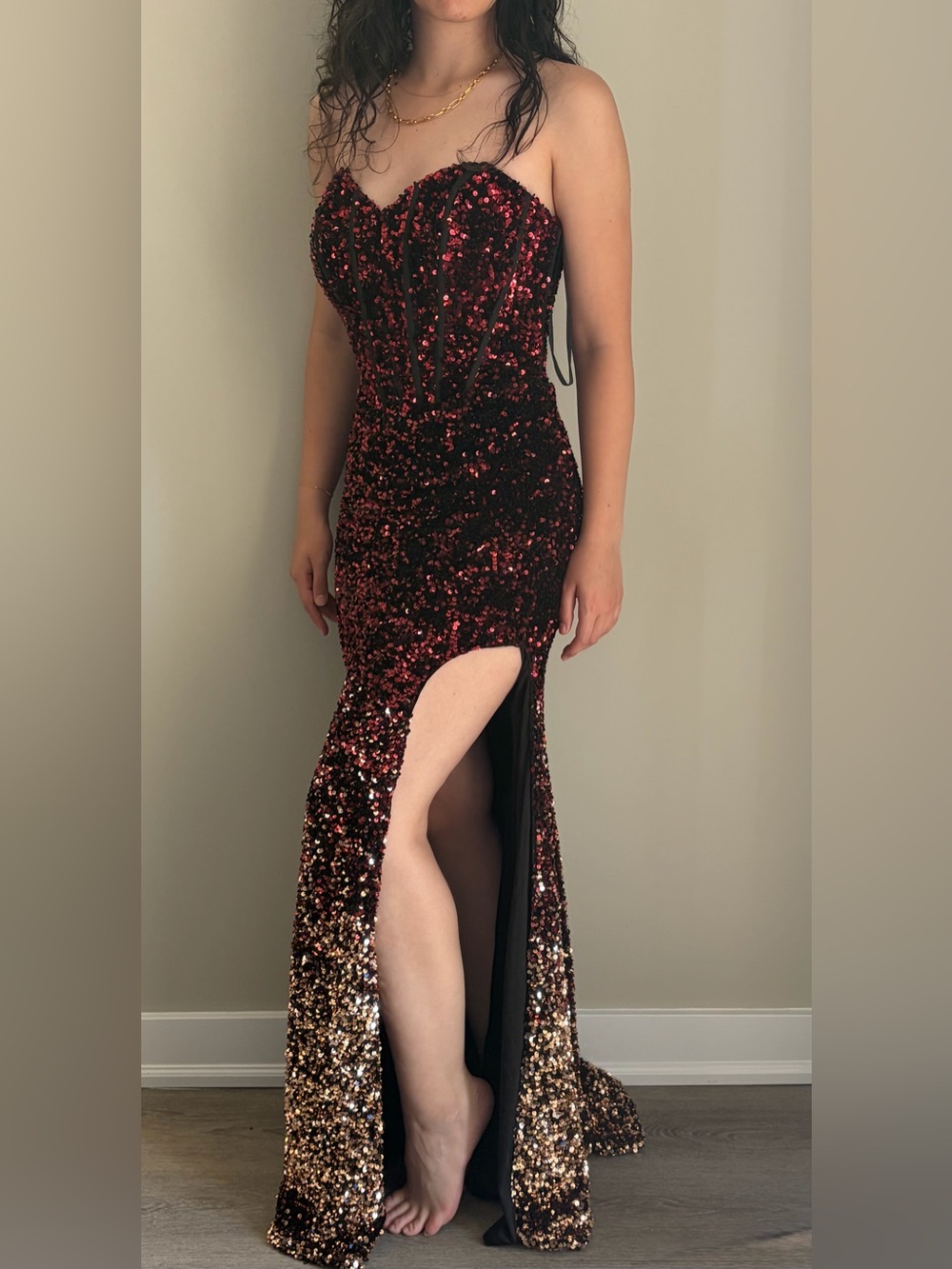 Alyce Paris Sequin Strapless Maxi Gown/Wedding Guest Dress